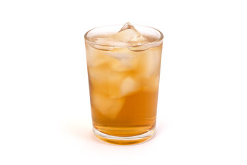 glass of brown juice with ice