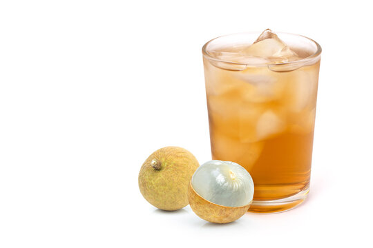 Fresh longan juice with longan fruit isolated on white background.