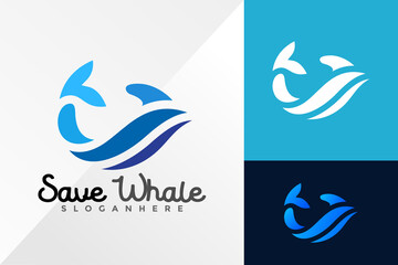 Whale and Sea Wave Logo Design Vector illustration template