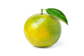 Orange fruit with leaf isolated on white