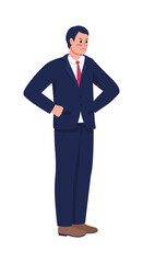Angry boss in suit semi flat color vector character. Posing figure. Full body person on white. Corporate work isolated modern cartoon style illustration for graphic design and animation
