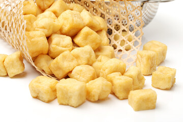 Fried tofu isolated on white background