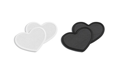 Blank black and white heart embroidered patch mockup pair, isolated