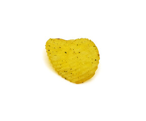 One potato seasoned chips with spice isolated on white background with clipping path and full depth of field.