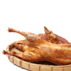 Smoked duck and Sausage on white background 