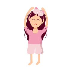 The girl in pajamas woke up in the morning. Vector illustration in flat cartoon style