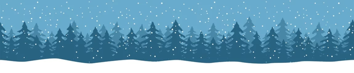 Foto op Plexiglas kerst landschap achtergrond met sparren en sneeuwval © picoStudio