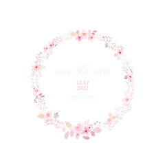 Watercolor wreath of light pink flower and leaves