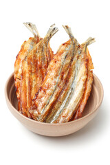 Dried fish slice on white background