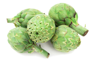 Obraz premium green artichokes on white background