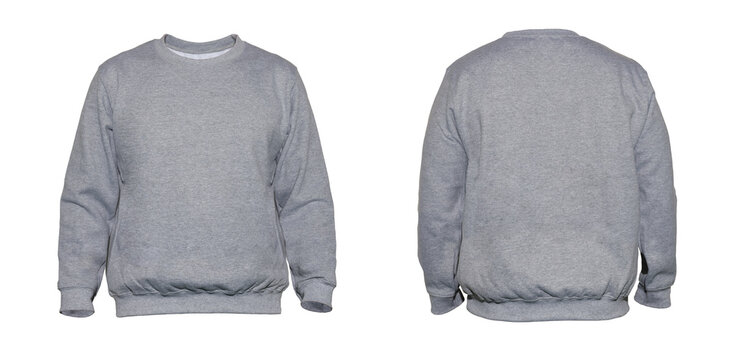 Blank sweatshirt color gray on invisible mannequin template front and back view on white background
