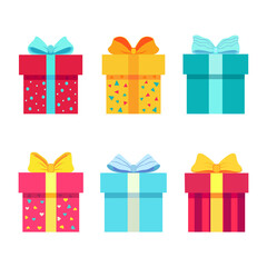 Set of holiday gift box on white background. Variety vector gift box in flat style.