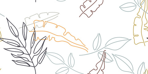 Tropical Leaf Modern Print Pastel One Line Drawing