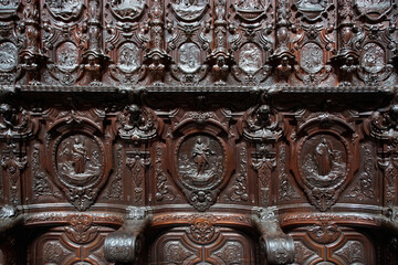 Córdoba (Spain). Detail of the carved seats of the choir of the Mosque-Cathedral of Córdoba