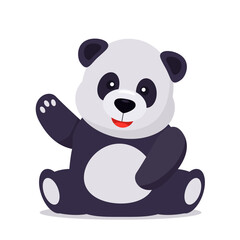 cute panda sitting smiling and waving paw. vector illustration