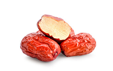 Dried red date or Chinese jujube on white background.