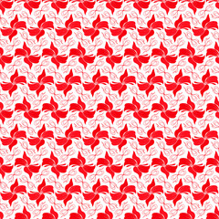 Cute red romantic bowknots seamless pattern. Pretty flat bows abstract endless texture for fabric, textile, cosmetics, package, stationery, wrapping paper, background. Cheerful festive doodle design.