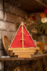 Red ship made of wood with your own hands in vintage style