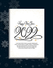 happy new year 2022 black color with snowflake isolated white background