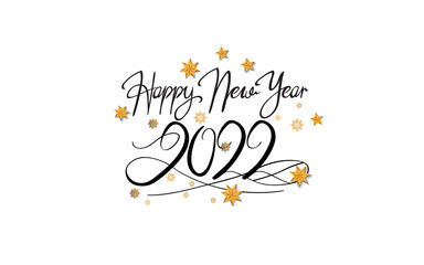 happy new year 2022 black color with snowflake isolated white background