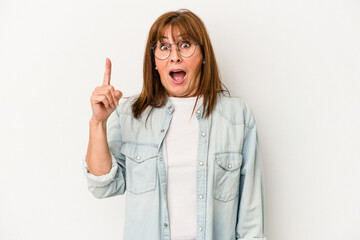 Middle age caucasian woman isolated on white background having some great idea, concept of creativity.
