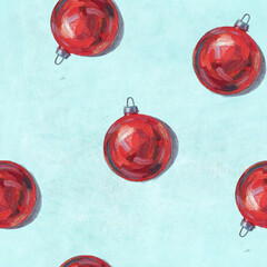 Christmas oil painting. Christmas tree balls seamless pattern. Tree ball oil painting. Christmas toys background