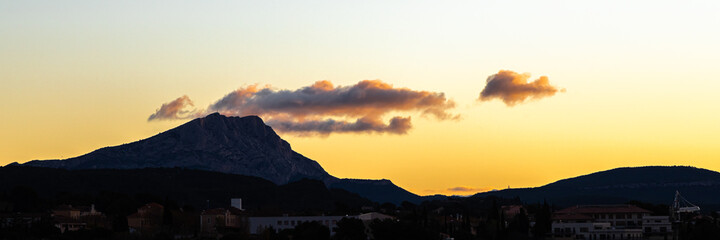the Sainte Victoire mountain in the light of an autumn morning