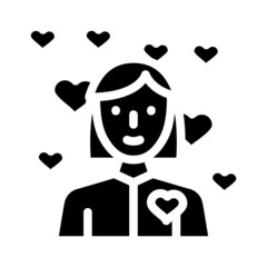 girl in love glyph icon vector. girl in love sign. isolated contour symbol black illustration