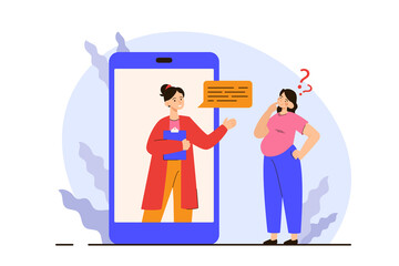 Pregnant woman getting online doctor consultation. Female character expecting a baby, motherhood and technology concept. Modern flat vector illustration