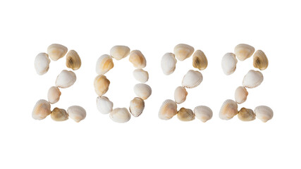 Obraz na płótnie Canvas Sea shells number 2022 isolated on white background, top view