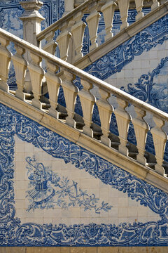 Azulejos panels in the gardens of a palace in Estoi, Algarve, Portugal	
