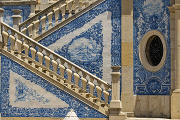 Azulejos panels in the gardens of a palace in Estoi, Algarve, Portugal	
