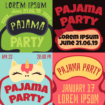 Invitation posters to pajama party with image of sleep masks and time and date
