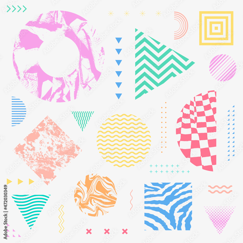 Poster Cool Trendy Geometric Shapes Pattern. Abstract Geometry Background. Textured elements vector design.