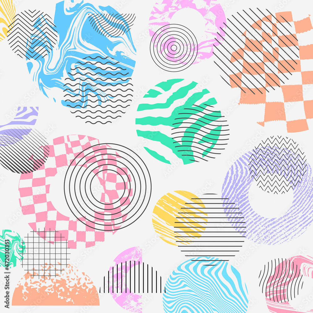 Poster Abstract Geometric Background. Cool textured shapes vector design. Memphis Design Elements.