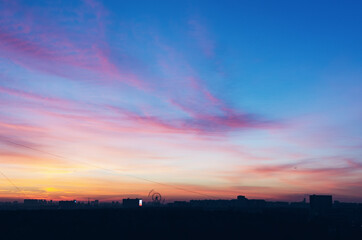RUSSIA, MOSCOW: Scenic sunrise landscape view of the city garden with Ostankino tower
