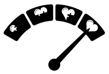 Love gauge concept vector with puzzle shaped hearts and indicator. 