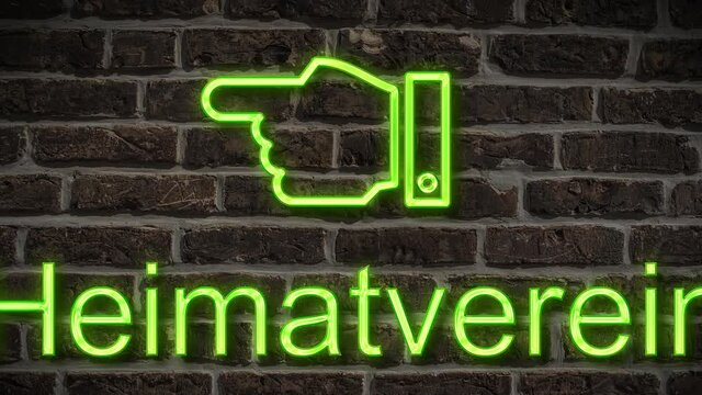 Detailansicht einer Leuchtreklame an einer Mauer mit der Aufschrift Heimatverein