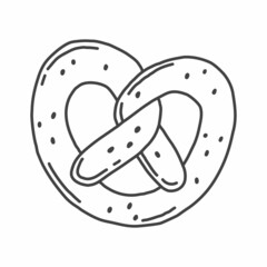 Pretzel in simple doodle style. Vector illustration isolated on white background.
