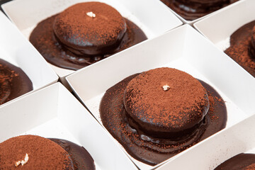 Molten chocolate lava cake with dark chocolate sauce