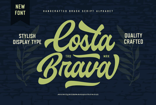 Costa Brava typeface. Original Retro Script Font. Vector
