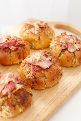 Korean cream cheese garlic bread with crispy bacon