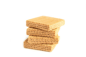 Square chocolate wafer biscuits isolated on white background.