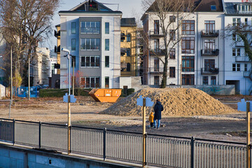 Baustelle neuer Stadthafen Leipzig, Container, Sand, Leipzig in Sachsen