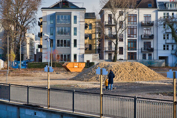 Baustelle neuer Stadthafen Leipzig, Container, Sand, Leipzig in Sachsen, Deutschland