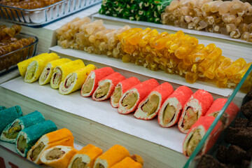 Nougat with pistachios and other assorted Turkish sweets