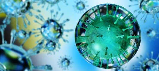 Beautiful abstract bacteria in a glass ball, close-up virus in a sphere, 3D rendering