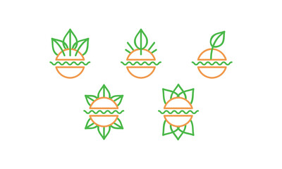 A set of logos in the form of healthy vegan burgers. 