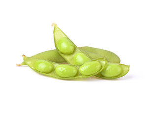Green soy beans isolated on white background.