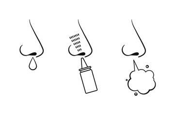 Runny nose, nasal spray, breathing freely. Vector illustration, flat minimal cartoon design isolated on white background, eps 10.